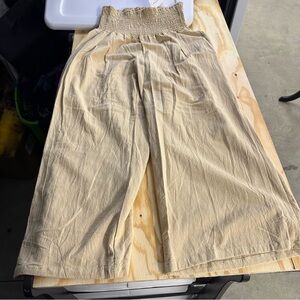 Ribbon Chix Boutique Enjoy The Sun Khaki Pants Smocked Waist Wide Leg NWT Large
